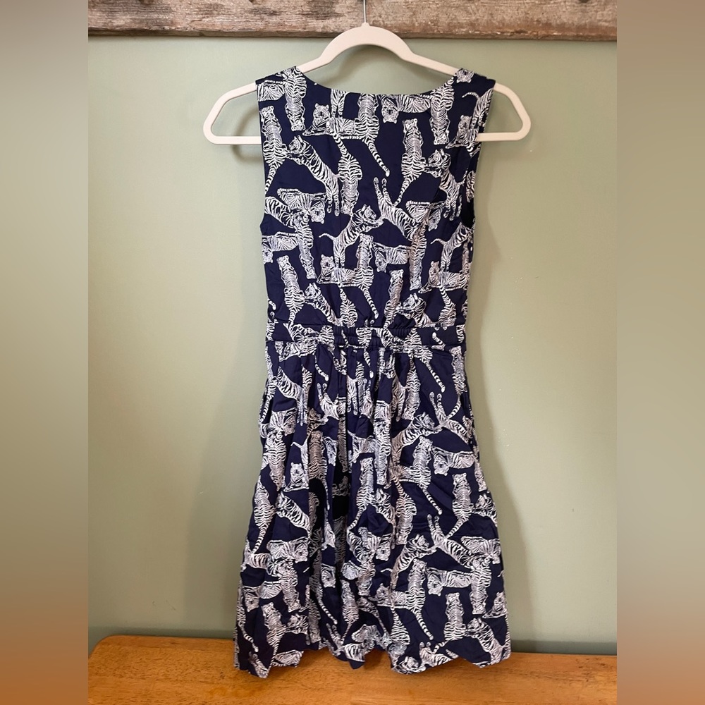 Navy blue, white tigers minidress